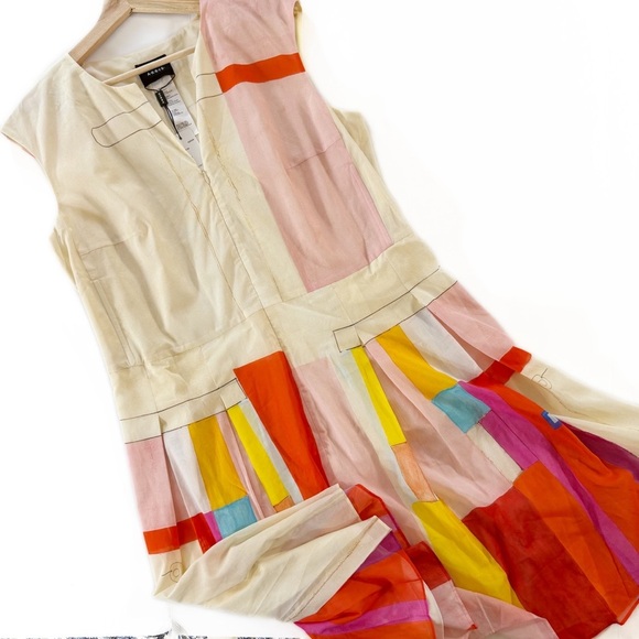 Akris Punto Dress Womens Sz 14 Mural Print Cotton Silk Pleated Shirt Dress $2390 - Picture 3 of 9